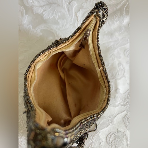 See note* Amazing flapper beaded black gold satin purse dangle ball bottom 20's - Picture 5 of 8